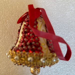 Vintage Unbranded Holiday Bell Ornament, One Size, Red and Gold